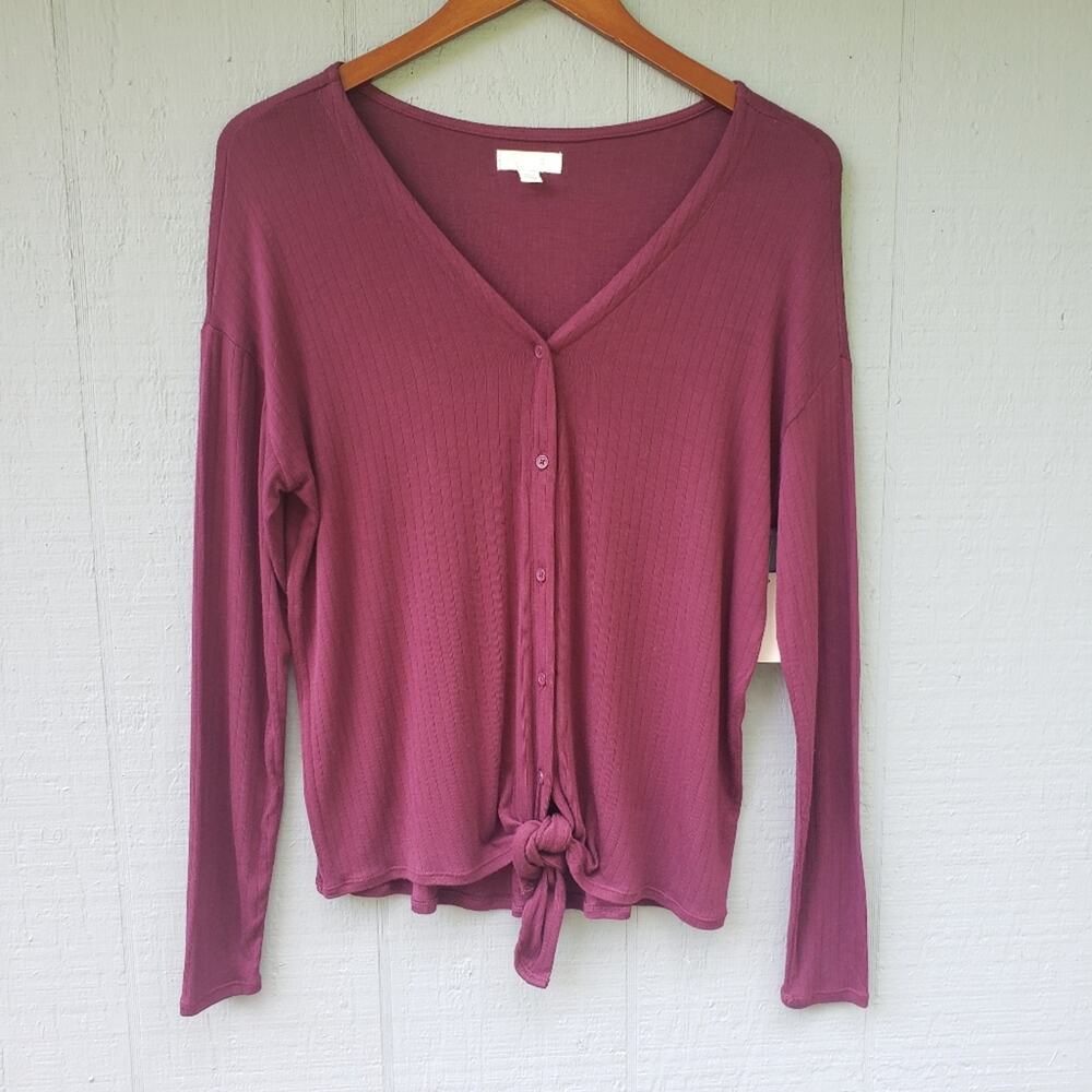 14th and Union Tie Hem Button Front Top NWT XS
